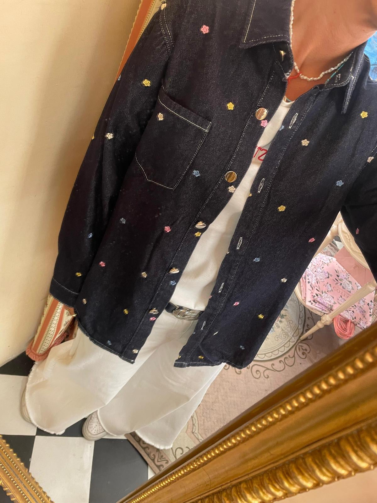 Camicia jeans ricamata blu