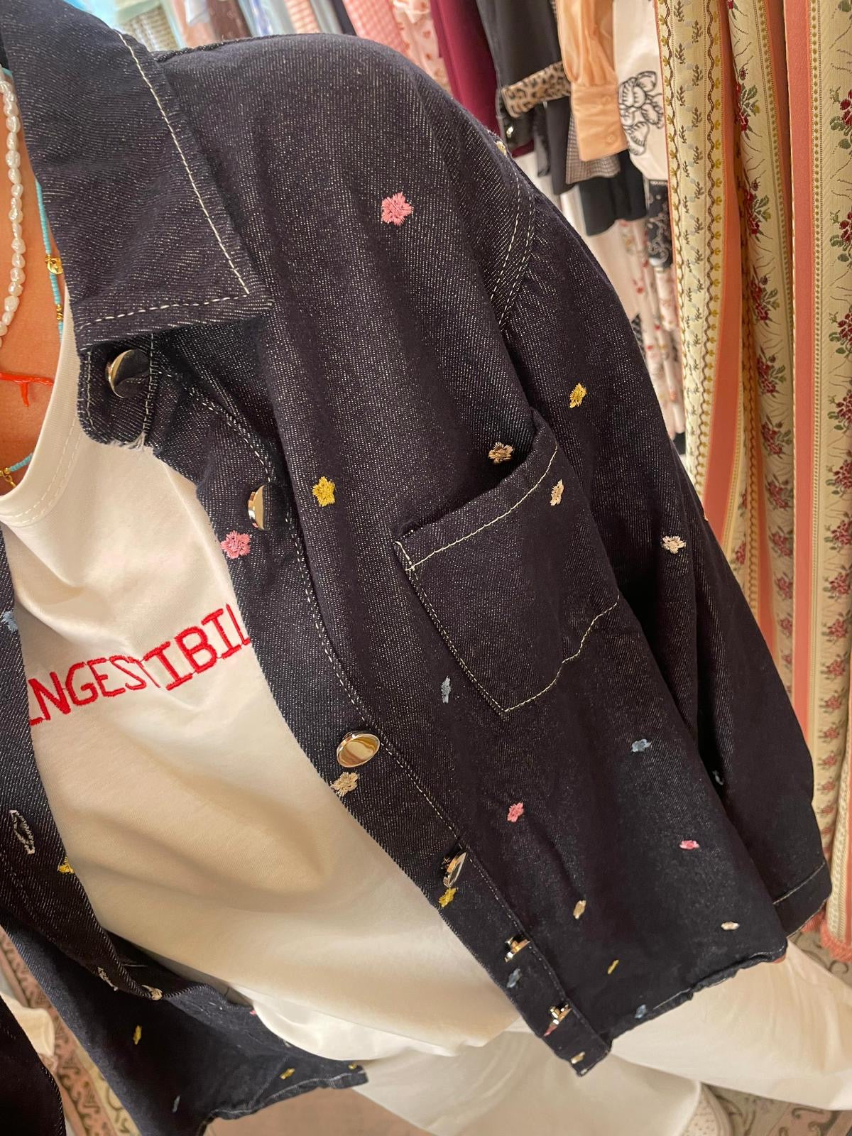 Camicia jeans ricamata blu